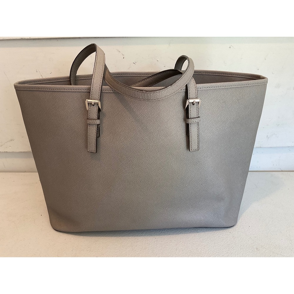 Michael Kors Large Tote Grey Saffiano Leather Shoulder Bag Silver Logo - Picture 2 of 8